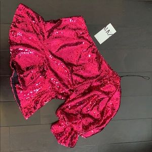 COPY - Fuschia pink sequins one sleeve top